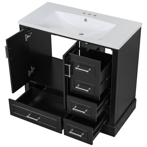36 in. W x 18 in. D x 34 in. H Single Sink Freestanding Black Bath Vanity with White Resin Top
