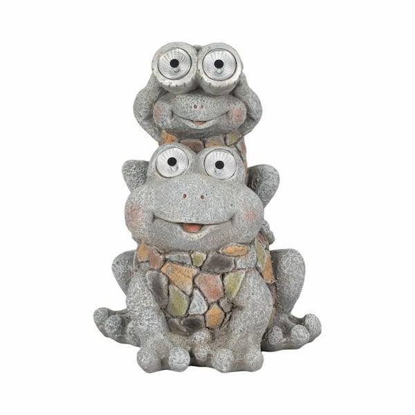 Gray 10.5 in x 14 in. Resin Frog Piggy Back Ride Garden Statue