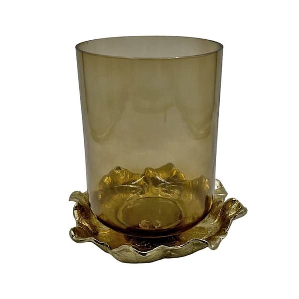 castellousa Gold 9 Inch Tall Handmade Aluminum and Glass Candle Holder