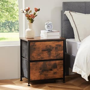 Sandra Rust 18 in. W 2-Drawer Dresser with Fabric Bins and Steel Frame Nighstand Chest of Drawers
