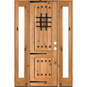 70 in. x 96 in. Mediterranean Knotty Alder Left-Hand/Inswing Clear Glass Clear Stain Wood Prehung Front Door w/Sidelite