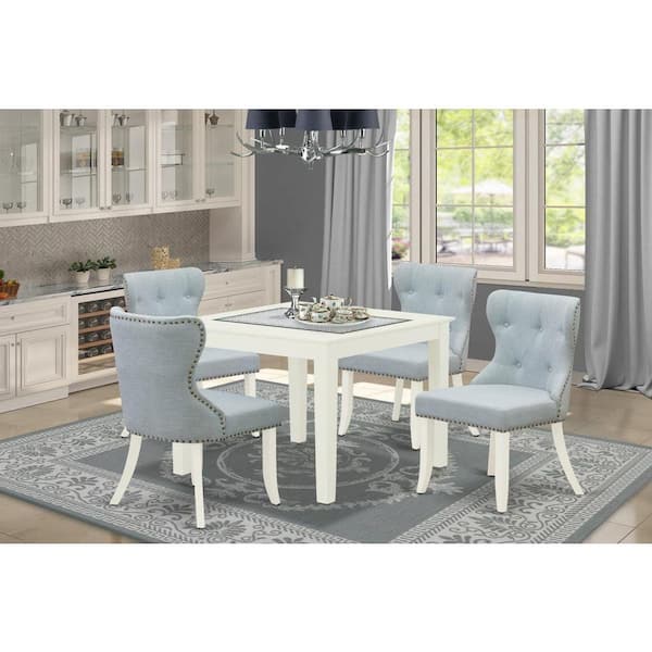 East West Furniture 5-Piece Linen White Finish Solid Wood Top - Square Dining Room Set Seats-4