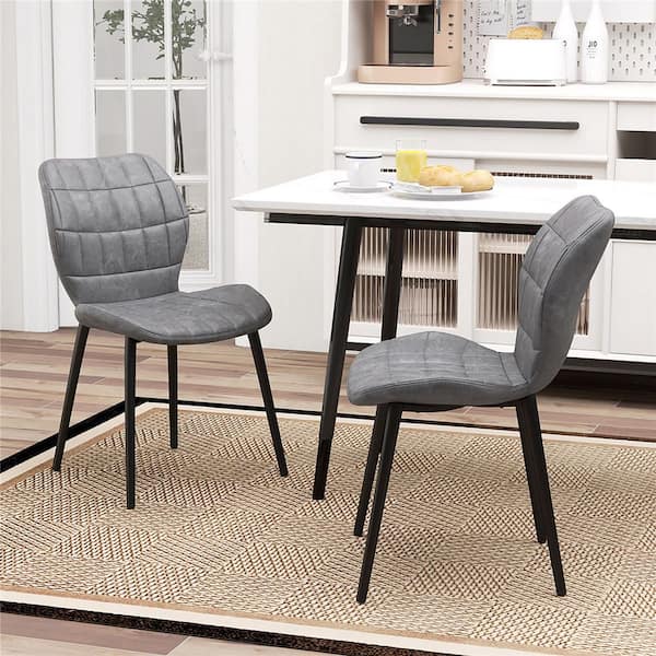 Dining Chairs Set of 2 w/ Padded Back Metal Legs and 2-Adjustable Foot Pads Gray