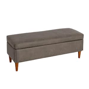 Atley Ash Gray Vegan Leather Upholstered Bedroom Bench Backless with Storage and Solid Wood Legs