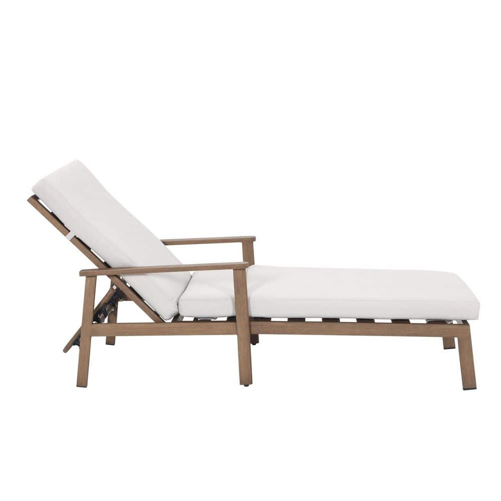 Natural Aluminum Outdoor Chaise Lounge Chair with White Cushions Adjustable