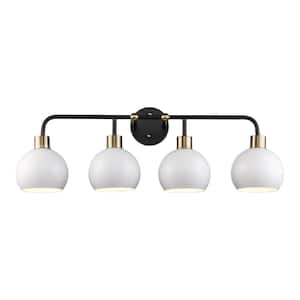 Indigo 30 in. 4-Light Black and White Bathroom Vanity Light Fixture with Metal Shades