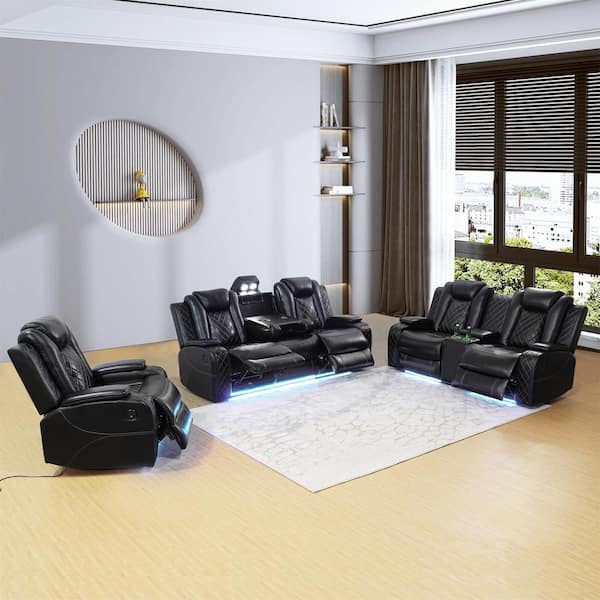 AndMakers 37.5 in. W Black Faux Leather Power Recliner WJL