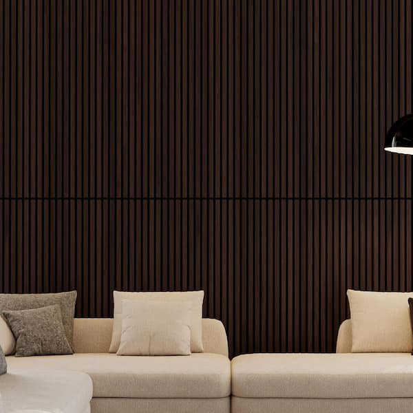 45.27 in. Dark Walnut Wood Acoustic Panels 3D Fluted MDF Wall & Ceiling Panels for Sound Absorption&Decoration (4-Pack)