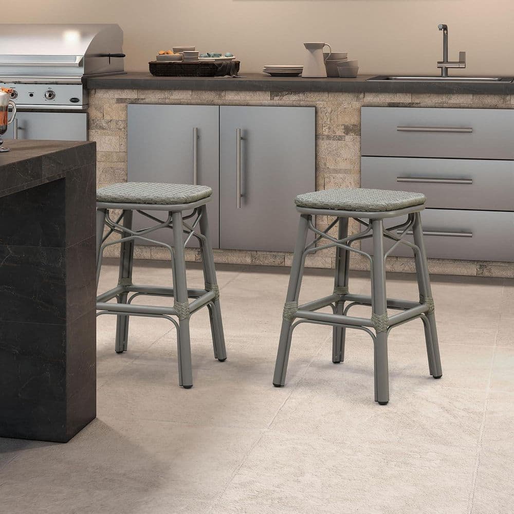 Counter Height Outdoor Bar Stool Aluminum Frame Backless Patio Modern Wicker Bar Stools, Gray(2-Pack) price history on PriceWatchPro