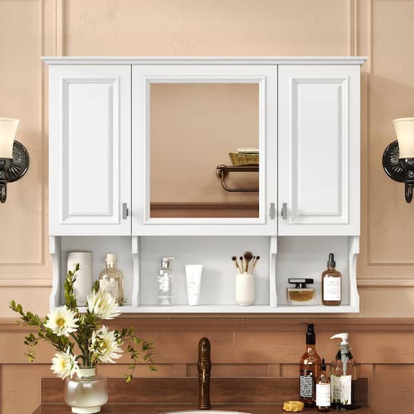 White 35 in. W x 28.7 in. H Rectangular Wall Mounted Medicine Cabinet with Mirror, Adjustable Shelf