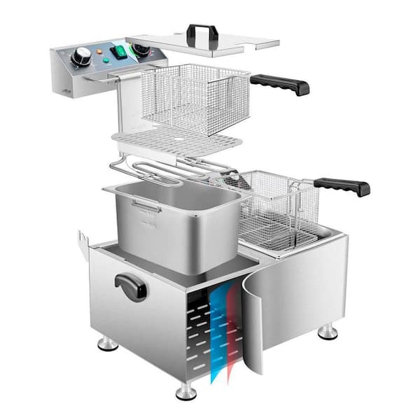 Lynzavix 13.7Qt Stainless Steel Commercial Deep Fryer with Basket