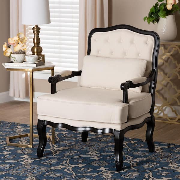 Baxton Studio Dion Cream Fabric and Wenge Brown Wood Arm Chair 233