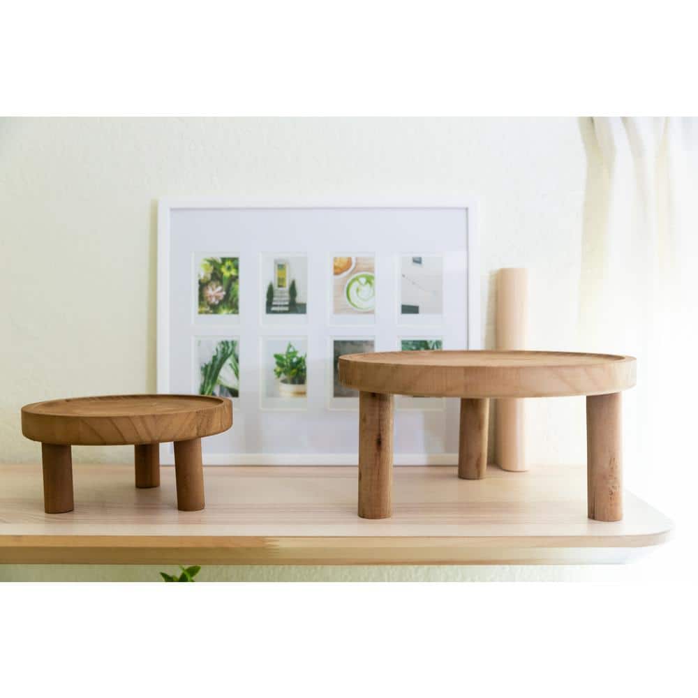 Rustic Dark Brown Wood Plant Stands - Set of 2