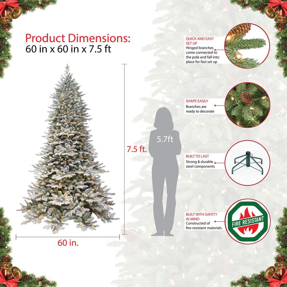 7.5 ft Flocked Douglas Fir Artificial Christmas Tree with Warm White Lights
