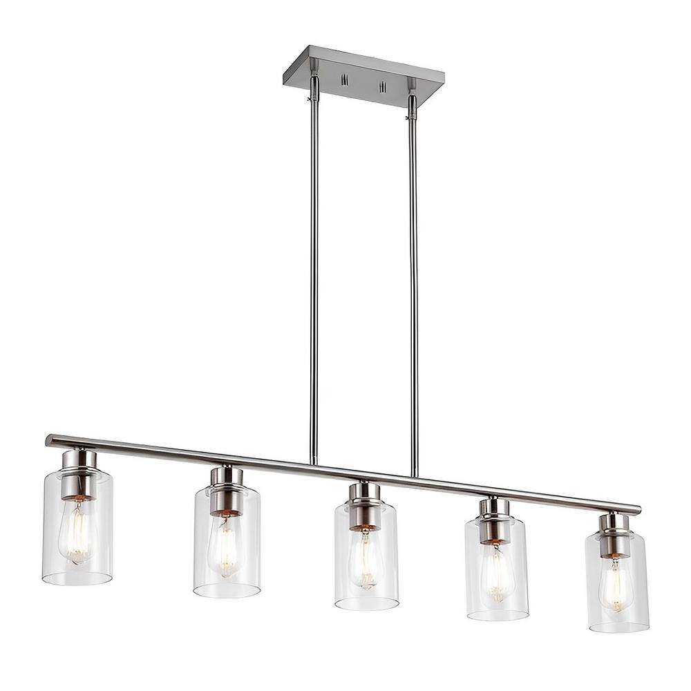 YANSUN 5-Light Brushed Nickel Modern Kitchen Island Pendant Lighting ...