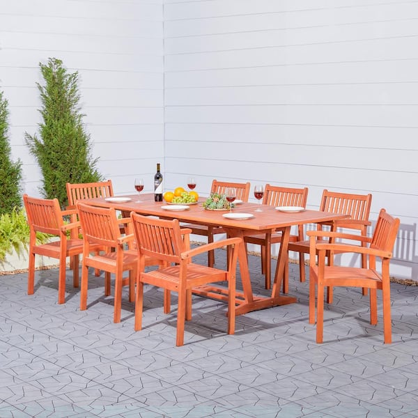 Vifah Eco-Friendly 9-Piece Wood Outdoor Dining Set with Rectangular Extension Table and Stacking Chairs