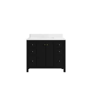 Chicago 42 in. W x 22 in. D x 36 in. H Single Sink Bath Vanity in Black with 1.5 in. White Qt. Top