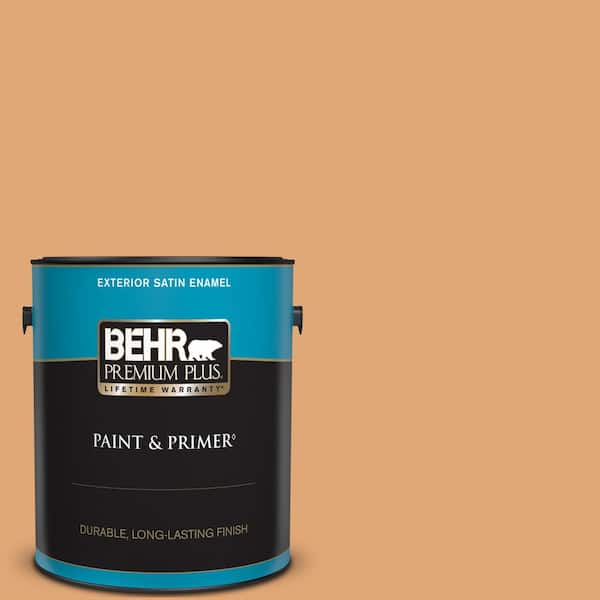 BEHR PREMIUM PLUS 1 gal. #280D-4 Caramel Sundae Satin Enamel Exterior Paint & Primer