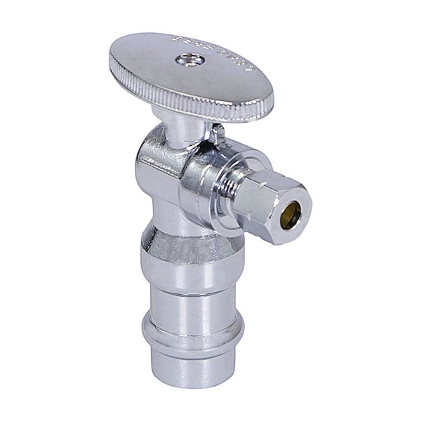 The Plumber's Choice 1/2 in. Press x 1/4 in. OD x 3/8 in. OD Chrome Plated  Brass 1/4 Turn Press Dual Angle Stop Valve Q-97435QS-NL - The Home Depot