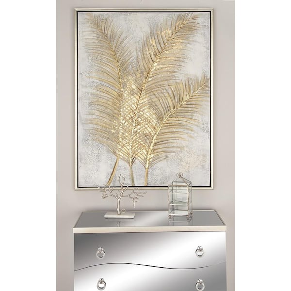 CosmoLiving by Cosmopolitan 1- Panel Leaf Framed Wall Art with Silver Frame 48 in. x 36 in.