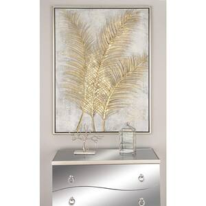 1- Panel Leaf Framed Wall Art with Silver Frame 48 in. x 36 in.