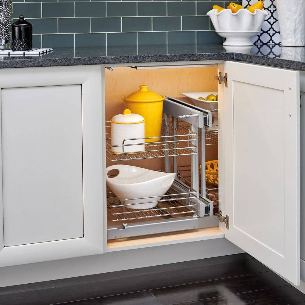 Silver Dual Tier Pullout Shelf Storage Organizer for Cabinets
