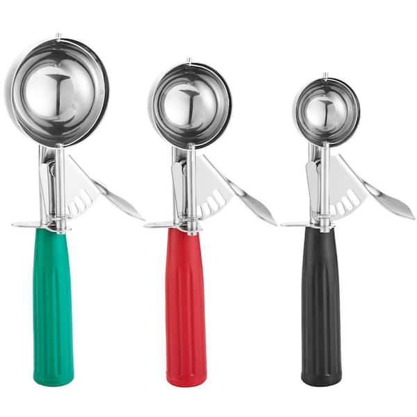 3-Piece 18/8 Stainless Steel Cookie Scoop Set Multi-Colored Handles, 3 Sizes Trigger Release Dishers Ice Cream Scoop Set