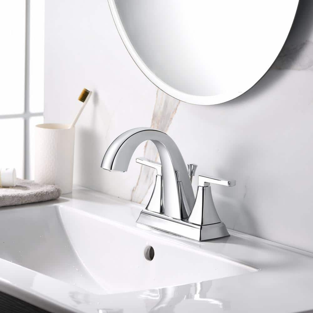 Chrome Polished 2-Handle Centerset Bathroom Faucet with Drain Assembly