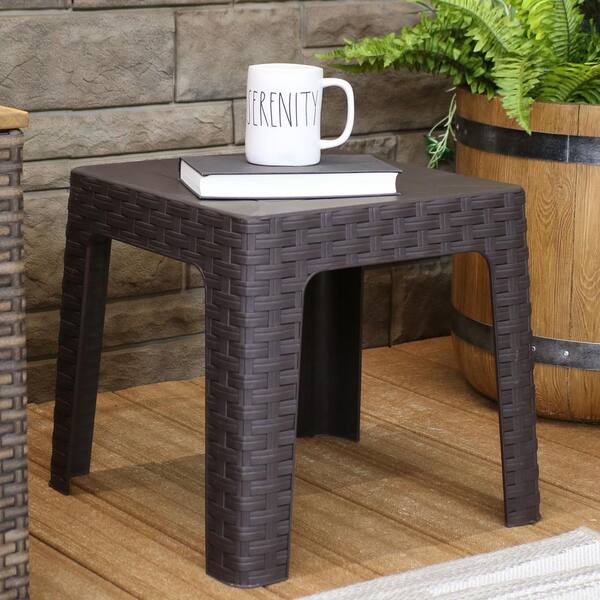 Sunnydaze Patio Side Table 18 inch Square Brown