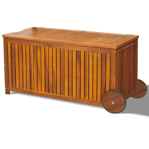 Karl home 57 Gal. Acacia Wood Deck Box with 2 Wheels and Water-Resistant Inner Bag