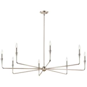 Alvaro 50 in. 8-Light Polished Nickel Modern Candle Chandelier for Dining Room