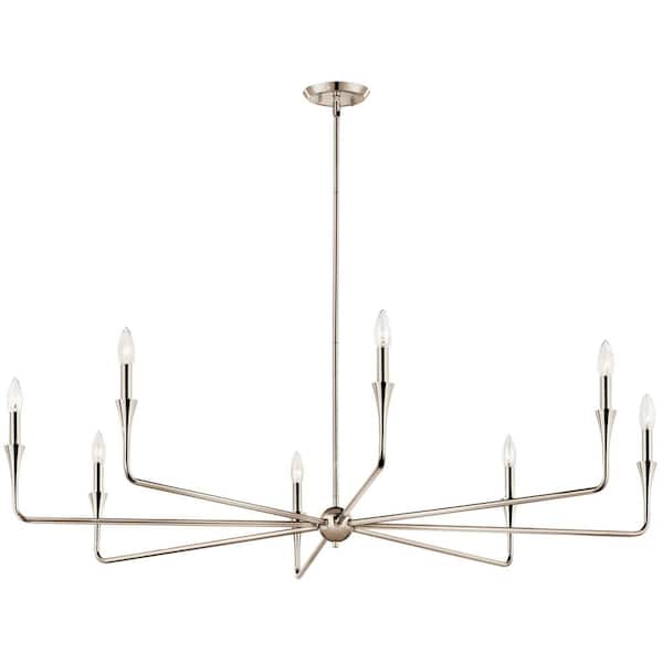 KICHLER Alvaro 50 in. 8-Light Polished Nickel Modern Candle Chandelier for Dining Room