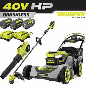 40V HP Brushless Whisper Series 21" Walk Behind Self-Propelled All Wheel Drive Mower, Trimmer/Blower/Batteries/Chargers