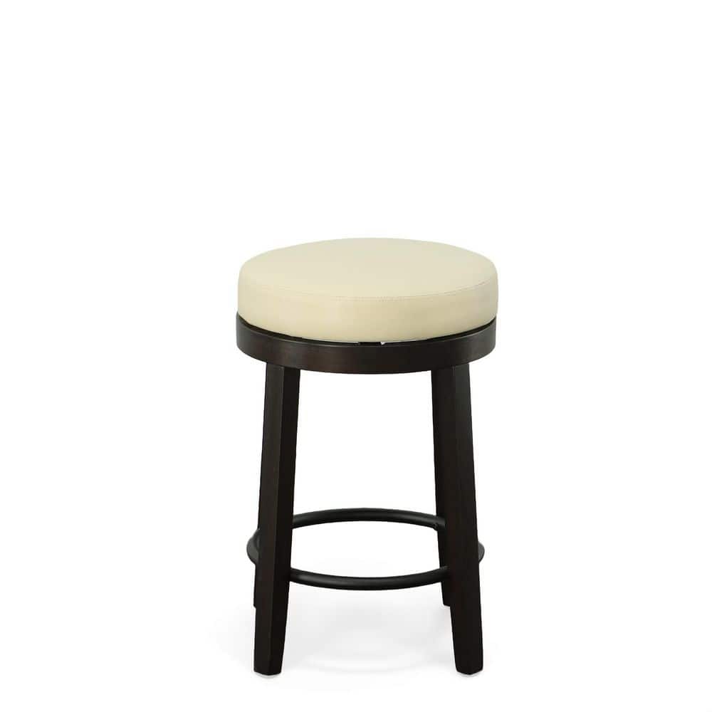 Era 24" Cream and Espresso Swivel Leatherette Counter Stool, Set of 2
