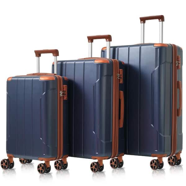 Merax Light-Weight 3-Piece Inky Blue Expandable ABS Hardshell Spinner Luggage Set with TSA Lock and Reinforced Metal Corner