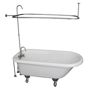 5 ft. Acrylic Ball and Claw Feet Roll Top Tub in White with Brushed Nickel Accessories