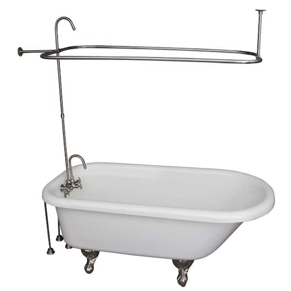 Barclay Products 5.6 ft. Acrylic Ball and Claw Feet Roll Top Tub in White with Brushed Nickel Accessories