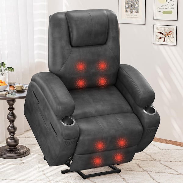 Black Leather Standard (No Motion) Recliner with Power Lift