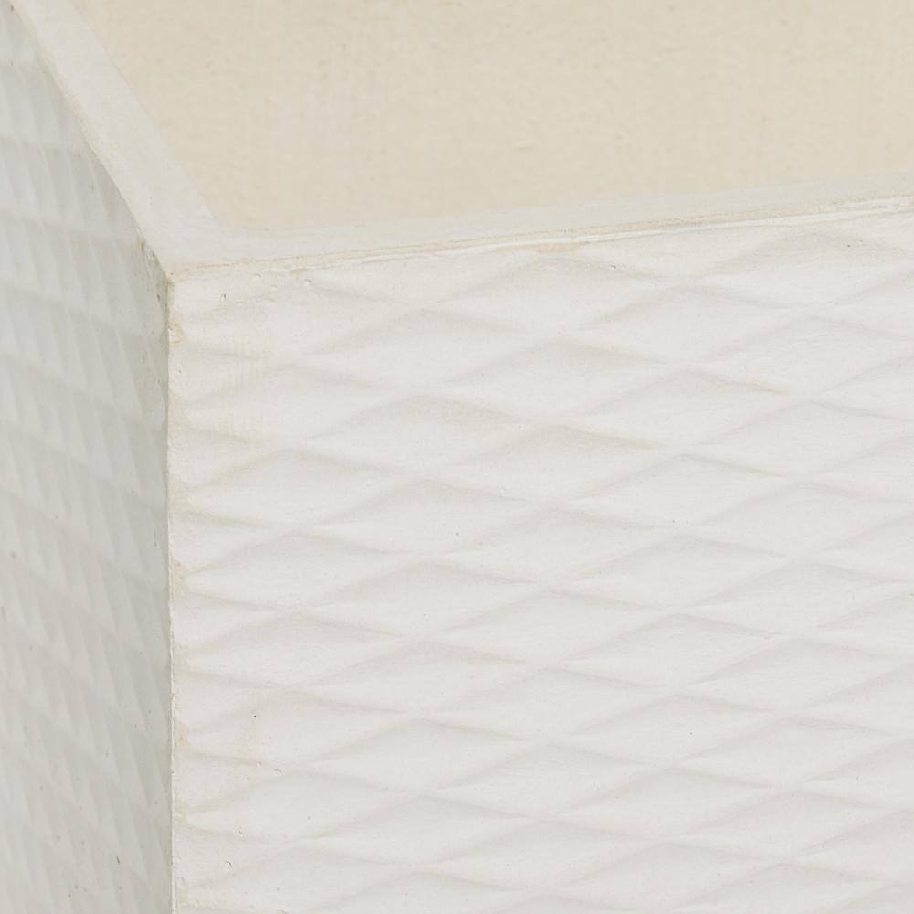 Modern White Textured Square Fiber Clay Planter Set