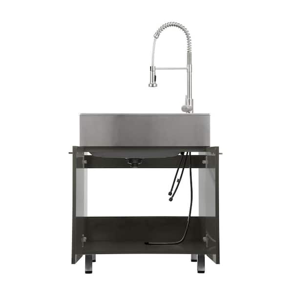 Presenza All In One 28 X 22 33 8 Drop Stainless Steel Laundry Sink With Cabinet Metallic Gray And Faucet Brushed