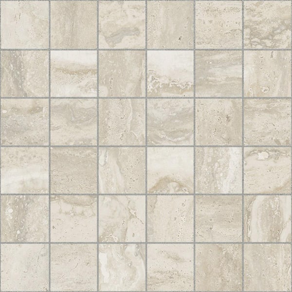 Essential Travertine Cream 4 in. x 0.39 in. Matte Porcelain Mosaic Tile Sample