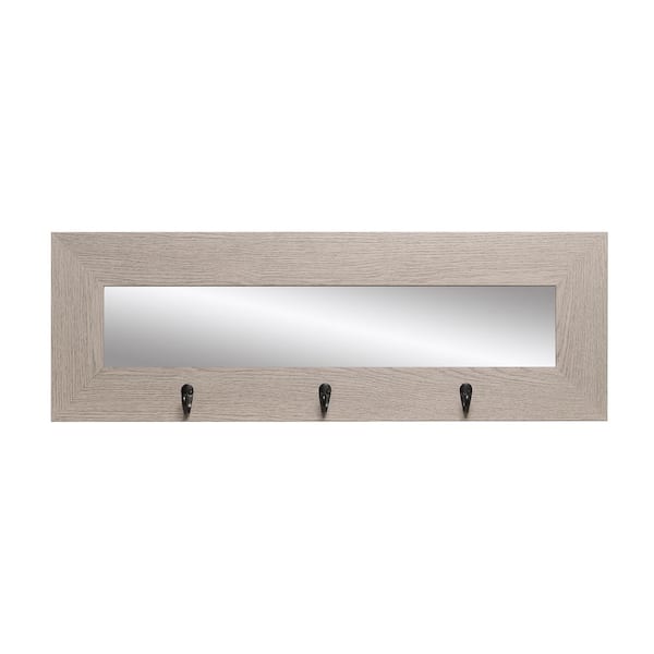 BrandtWorks 32.5 in. W x 10.5 in. H Gray Framed Wall Mirror with Hooks