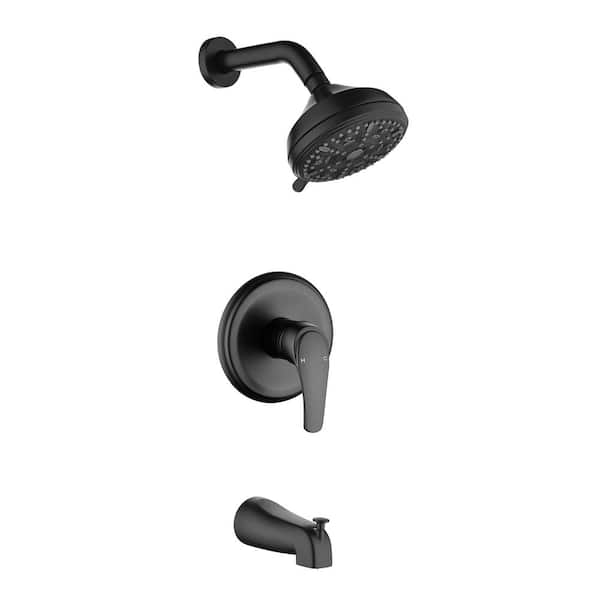 PERLIRIA INC Single Handle 10-Spray Tub and Shower Faucet with 5 in. Shower Head 1.8 GPM in. Matte Black Valve Included