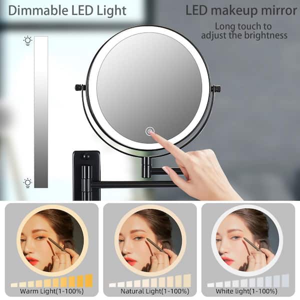 alcanzar tarde Supervivencia 8 in. W x 8 in. H Round LED Adjustable Magnifying Wall Mount Bathroom Makeup  Mirror in Black LS8K-WL-BK - The Home Depot
