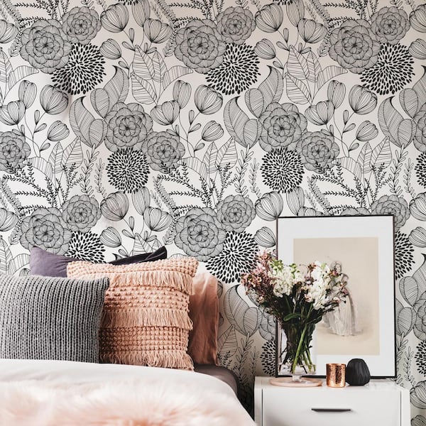 Black Vinyl Peel & Stick Repositionable Wallpaper Roll (Covers 30.75 Sq. Ft.)