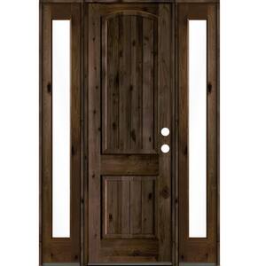 58 in. x 96 in. Rustic knotty alder Sidelite 2 Panel Left-Hand/Inswing Clear Glass Black Stain Wood Prehung Front Door