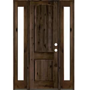 60 in. x 96 in. Rustic knotty alder Sidelite 2 Panel Left-Hand/Inswing Clear Glass Black Stain Wood Prehung Front Door