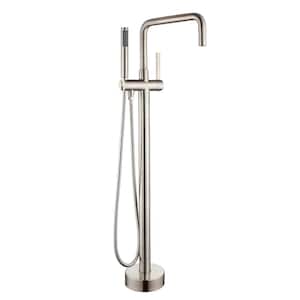 1-Handle Freestanding Tub Faucet with Hand Shower with Waterfall in Brushed Nickel