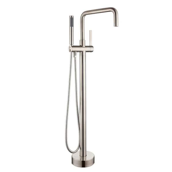 Tahanbath 1-Handle Freestanding Tub Faucet with Hand Shower with Waterfall in Brushed Nickel