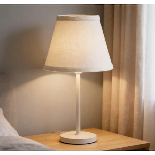8.00 in. White Linen round Screw on Slant Empire Hardback Lamp Shade with Washer Fitter